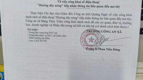 Đường dây nóng tiếp nhận thông tin liên quan đến ma túy